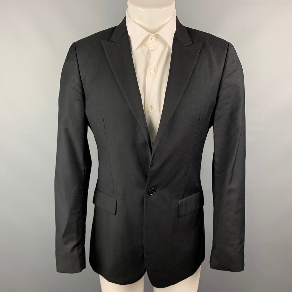 CALVIN KLEIN COLLECTION Size 38 Black Wool / Silk Peak Lapel Sport Coat